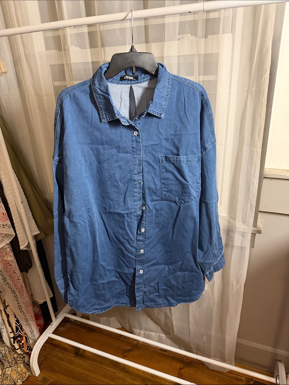 Casual Blue Denim Button-Up Shirt - xxl